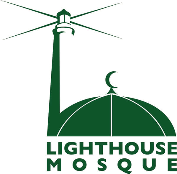 A green logo of the lighthouse mosque.